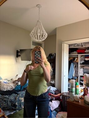 RW&CO. Olive Green V-Neck Short Sleeve Top